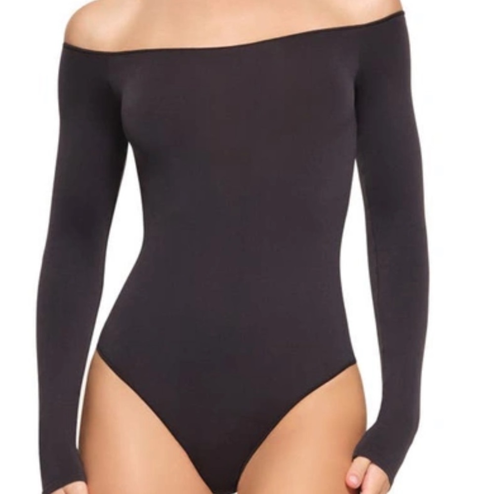 Skims Off the Shoulder Black Bodysuit
